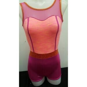 Dance Costume Curtain Call E1310 Medium Child Pink Green Gymnastics Acro Unitard